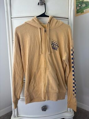 Vans Tan Full-Zip Hoodie with Navy Checker Accents